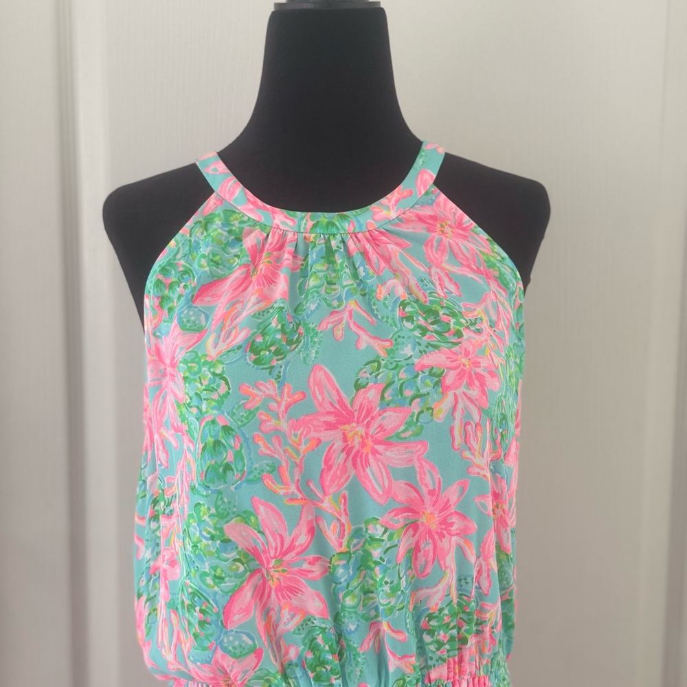 Lilly Pulitzer Pink and Green Floral Mini Dress SZ 6 - Picture 2 of 9